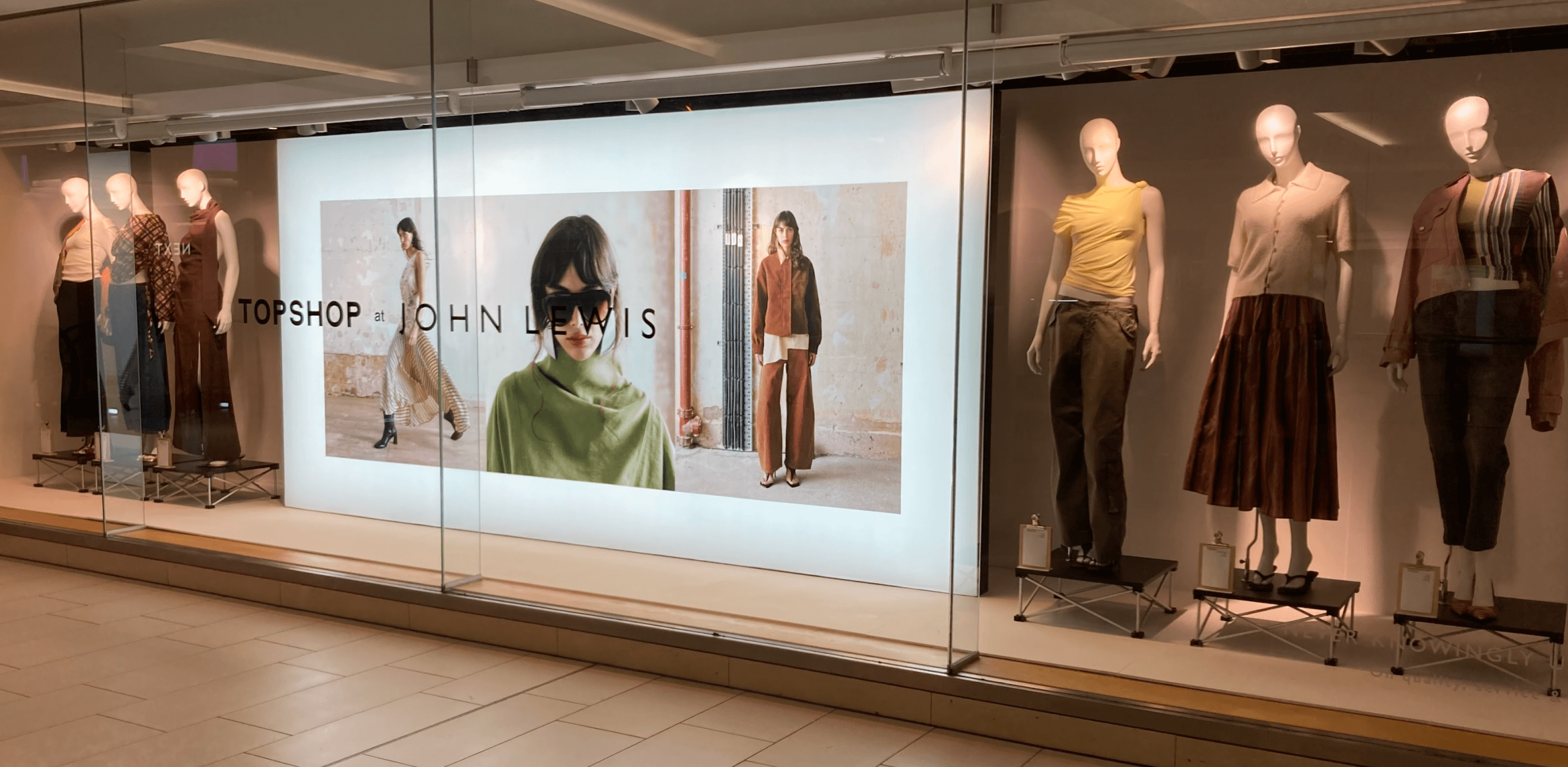 Window display at John Lewis showcasing items from Topshop at John Lewis launch.